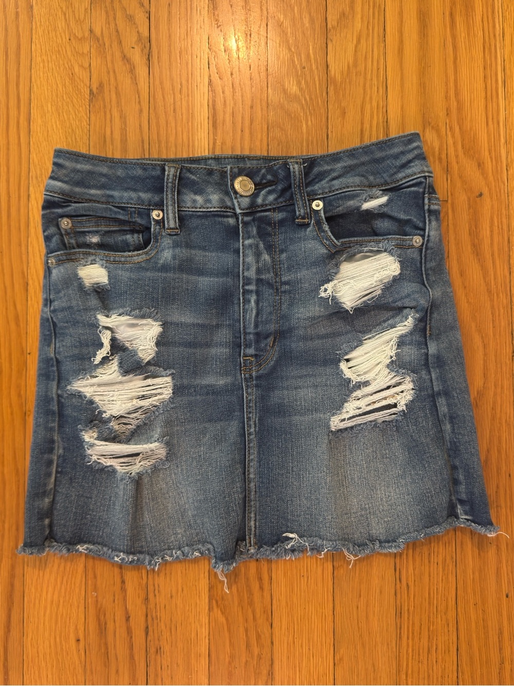 American Eagle Distressed Denim Mini Skirt